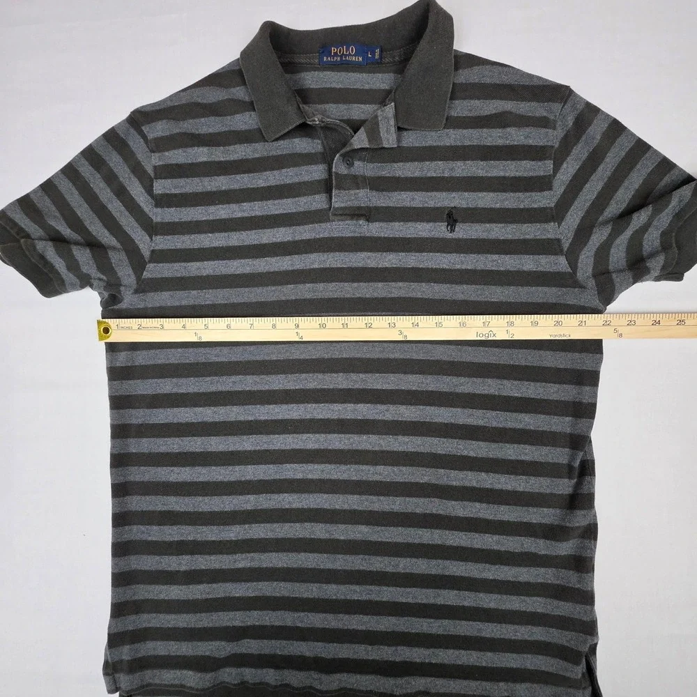 Polo Ralph Lauren Polo Shirt Mens L Gray Excellent Striped Short Sleeve Cotton